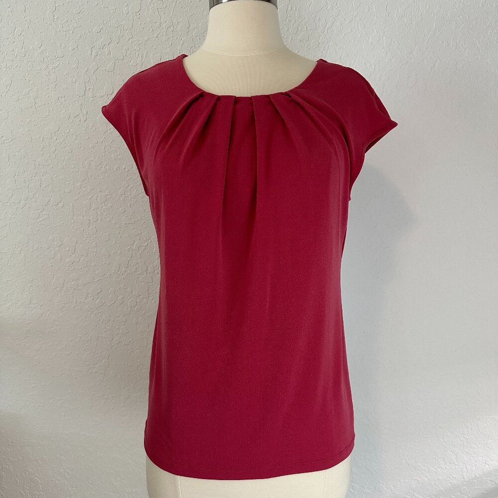 Ann Taylor S Knit Pleated Cap Sleeve Dressy Top Rose Pink